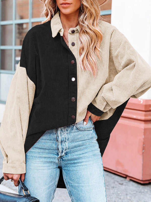 Color matching corduroy foreign trade cross-border loose shirt jacket women