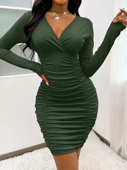 Sexy Babes Women's Knitted Solid Color Slim Fit Gathered Hip Dress