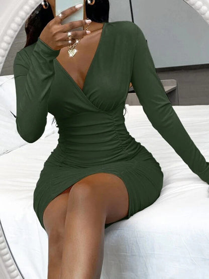 Sexy Babes Women's Knitted Solid Color Slim Fit Gathered Hip Dress