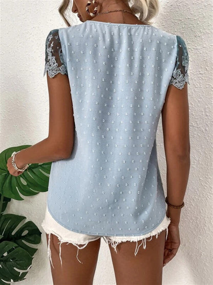 Summer new V-neck chiffon lace shirt