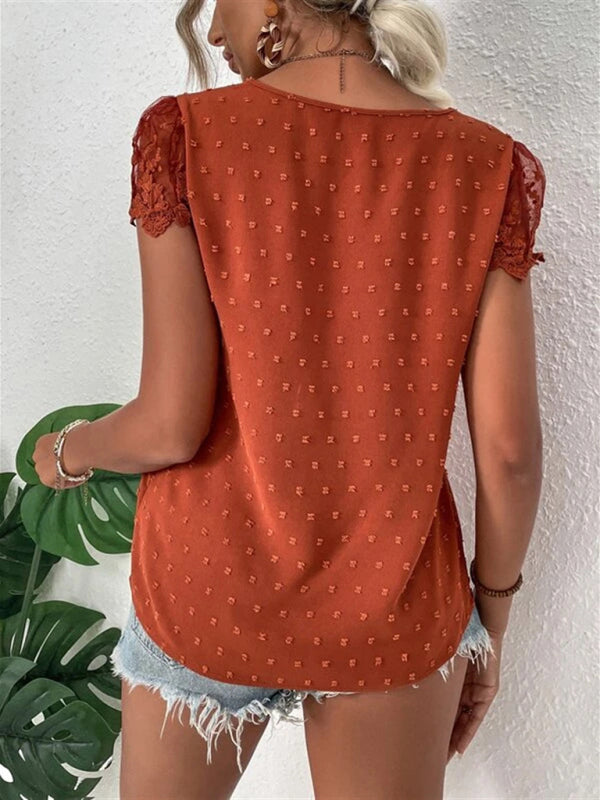 Summer new V-neck chiffon lace shirt