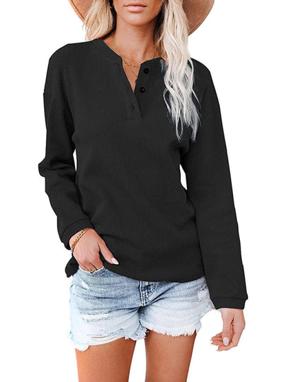 Women's Clothes Amazon Hot Style V-neck Solid Color Long-sleeved Top T-Shirt Women