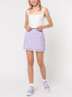 Printed mesh skirt high waist double layer slim wrap hip skirt