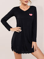 Homewear Heart Print Sexy One-Piece Pajama Dress