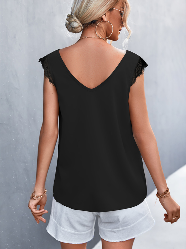 Women's V-neck Lace Stitching Casual Sleeveless Tank Top