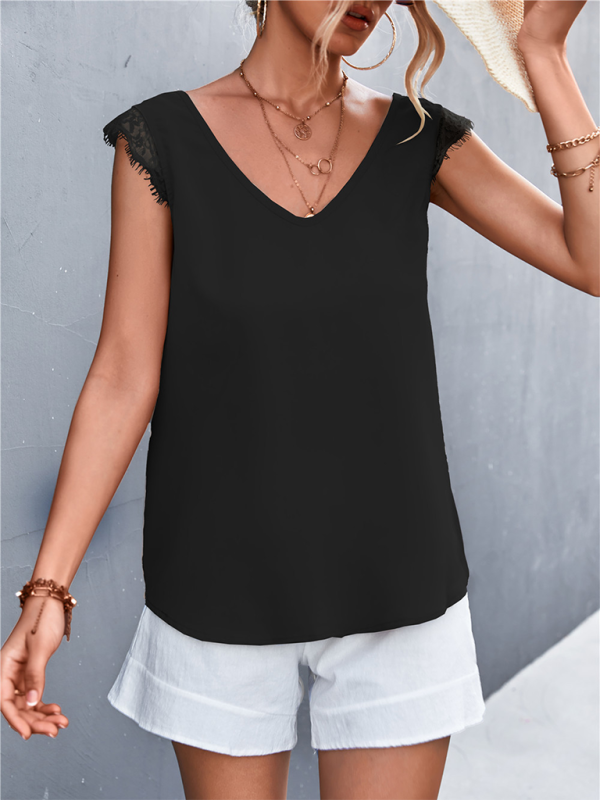 Women's V-neck Lace Stitching Casual Sleeveless Tank Top