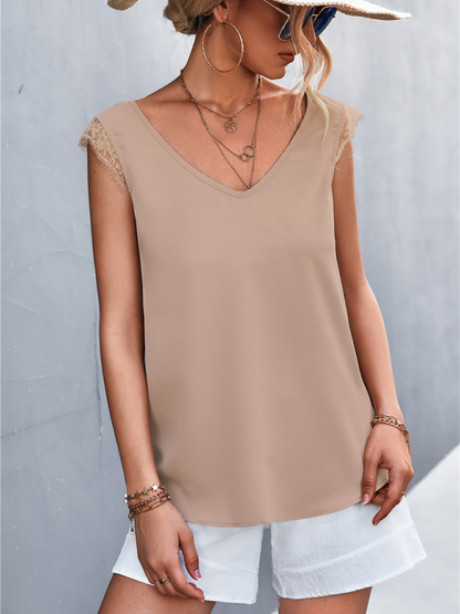 Women's V-neck Lace Stitching Casual Sleeveless Tank Top