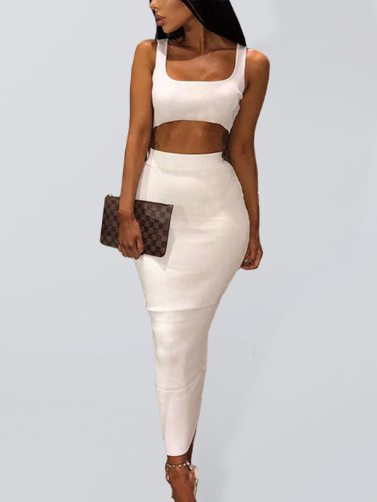 Women's Short Vest Top + High Waist Package Hip Skirt Two-Piece Suit