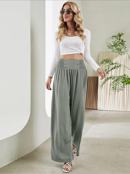 Women's woven fashion casual high waist wide leg pants