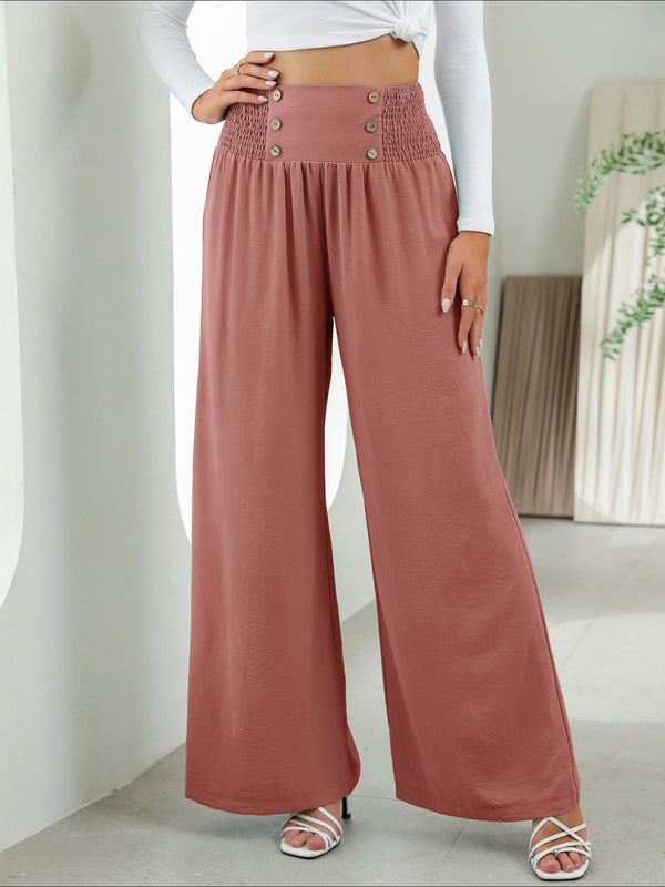 Women's woven fashion casual high waist wide leg pants