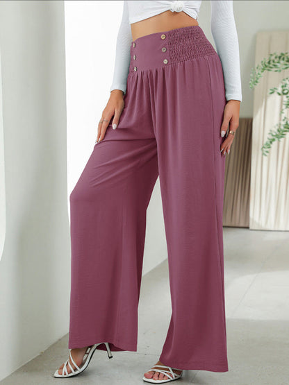 Women's woven fashion casual high waist wide leg pants