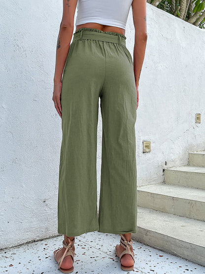 Women's woven cotton cropped casual wide-leg pants