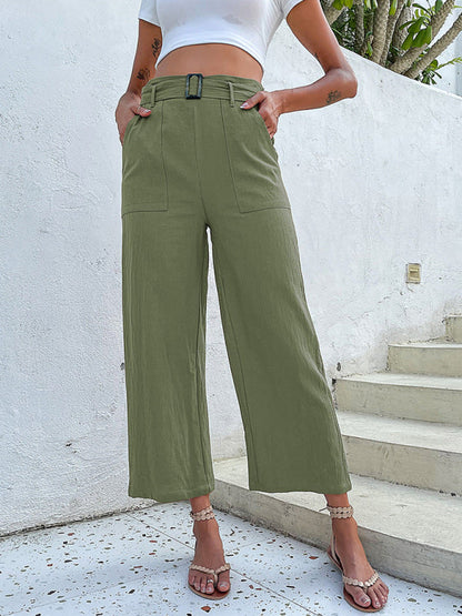 Women's woven cotton cropped casual wide-leg pants