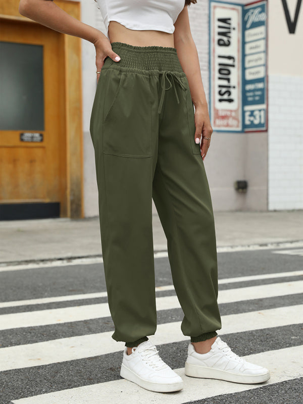 Women's Woven Elastic Bound High Waist Casual Pants