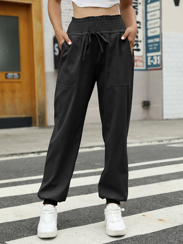 Women's Woven Elastic Bound High Waist Casual Pants