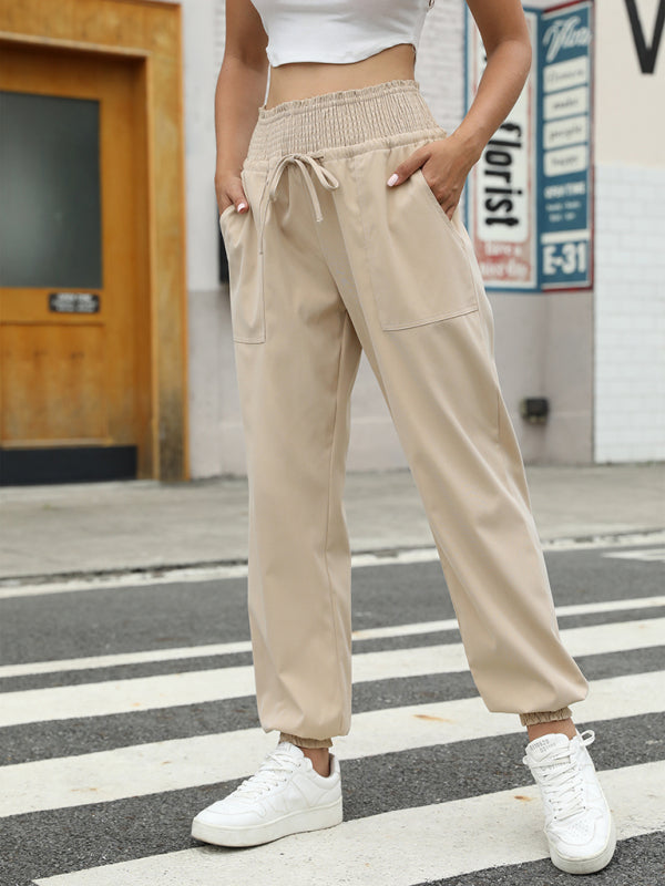 Women's Woven Elastic Bound High Waist Casual Pants