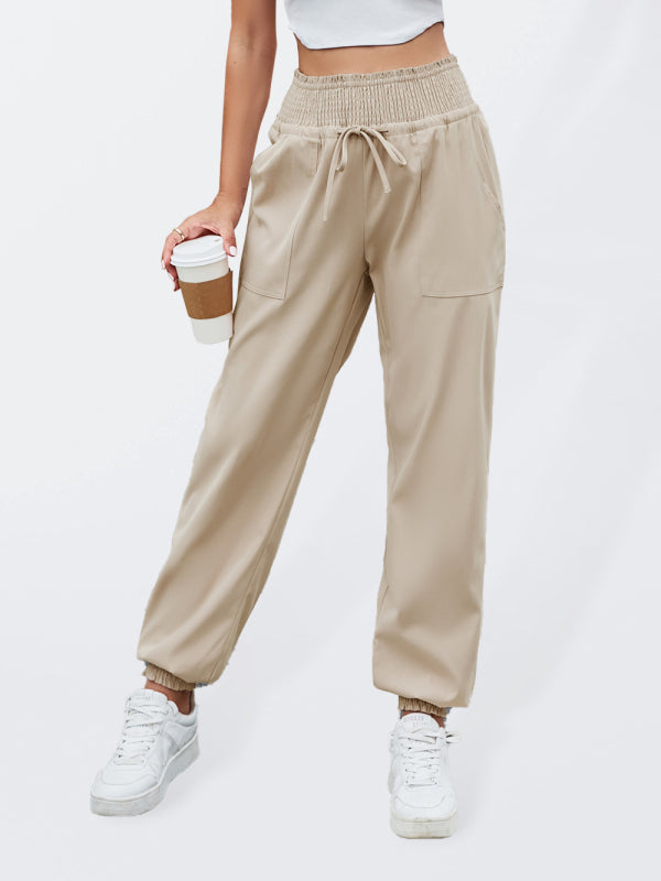 Women's Woven Elastic Bound High Waist Casual Pants