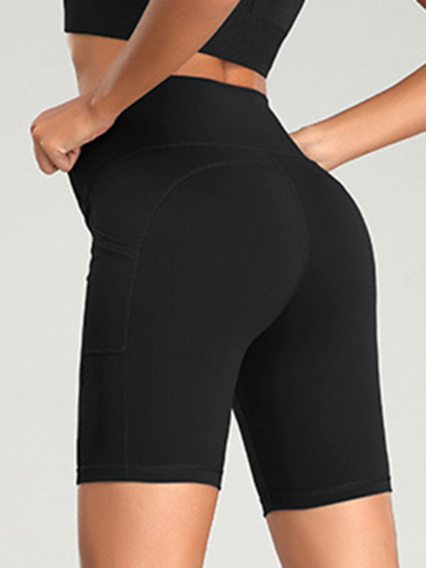 Ladies Stitching Five Point Sports Pocket Tight Fitness High Waist Hip Lifting Cycling Yoga Shorts