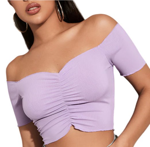 Women's knitted sexy one-neck short-sleeved top