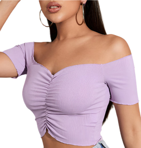 Women's knitted sexy one-neck short-sleeved top