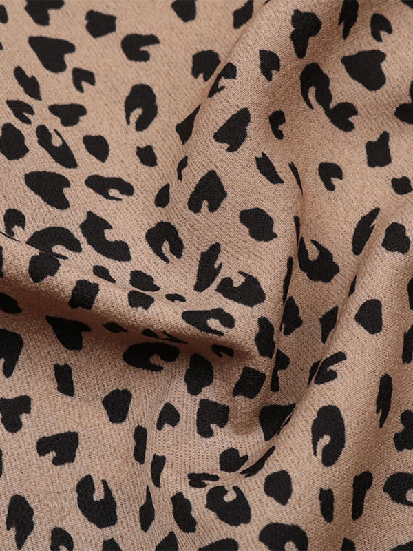 Women's Woven Fashion Casual Loose Leopard Print V-Neck Short Sleeve Shirt