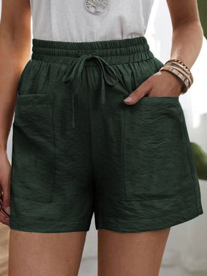 Loose Linen Casual Short Pocket Solid Color High Waist Wide Leg Pants