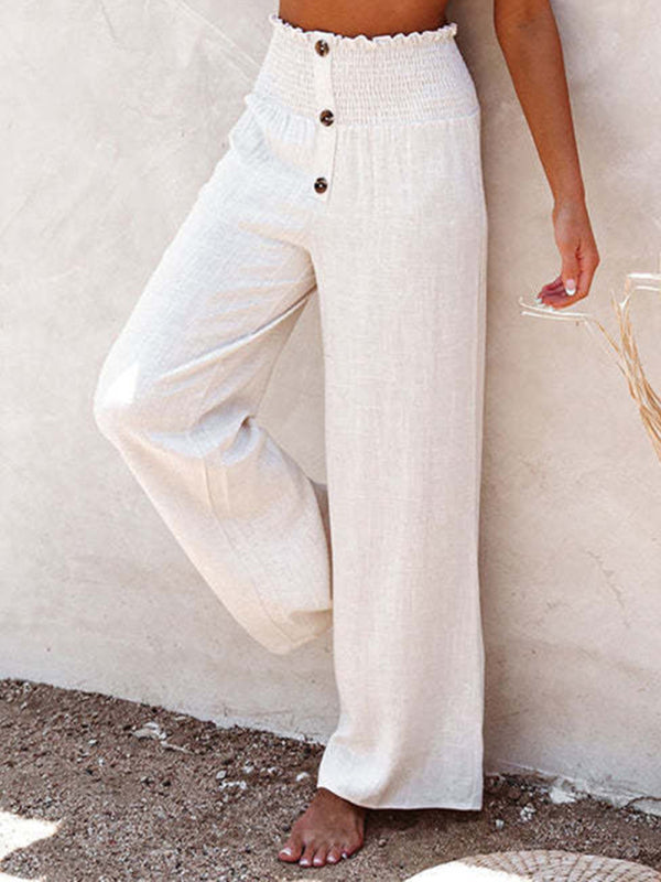 Women's trousers pure color cotton and linen loose loose casual wide-leg women's trousers