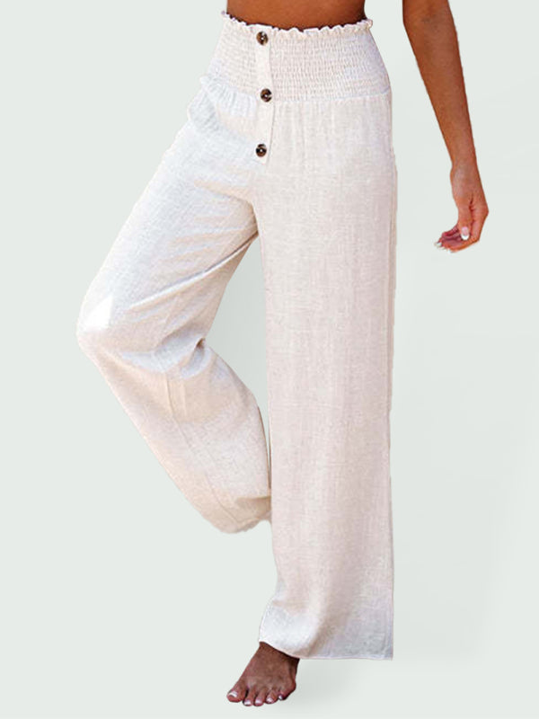 Women's trousers pure color cotton and linen loose loose casual wide-leg women's trousers