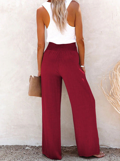 Women's trousers pure color cotton and linen loose loose casual wide-leg women's trousers