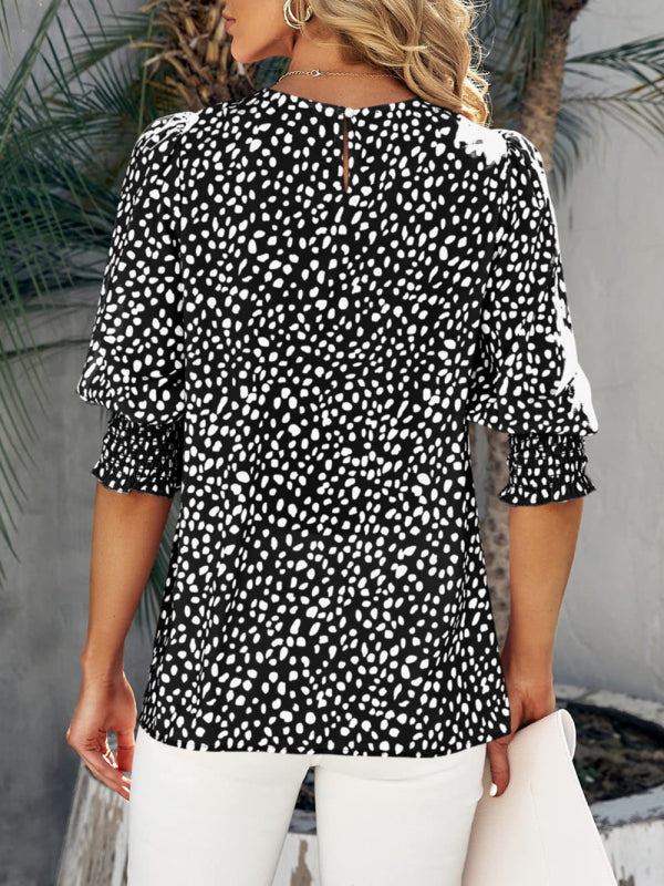 New Short Sleeve Round Neck Loose Printed Chiffon Shirt