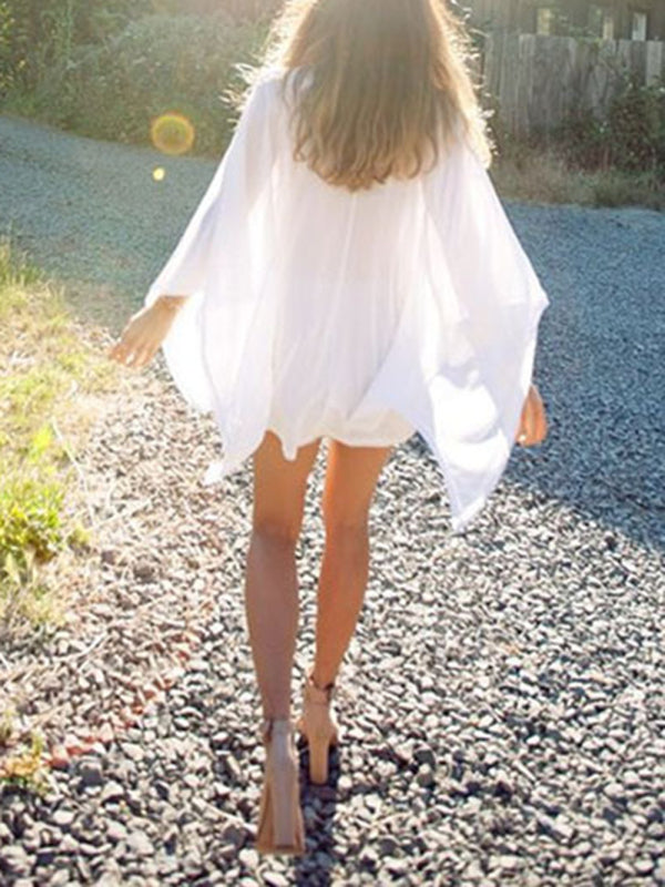 Cotton and lace beach dress sexy V-neck vacation sunscreen shirt bikini overshirt