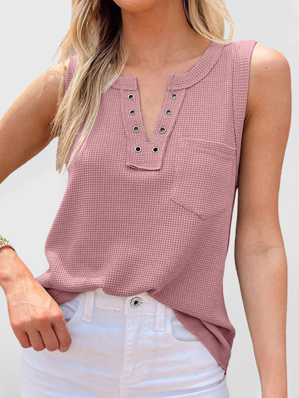 New solid color V-neck loose bottoming ladies vest