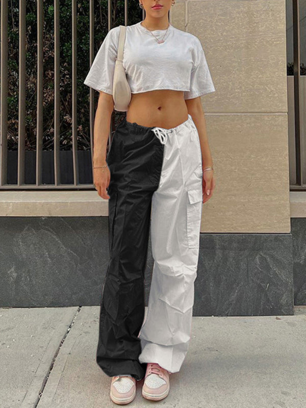 Women's High Waist Wide Leg Loose Tether Straight Leg Cargo Pants