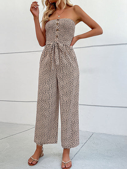 New European and American women's holiday leopard print one-piece jumpsuit
