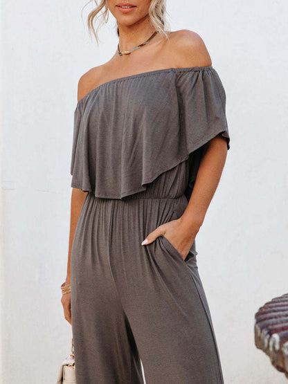 Women's clothing one-shoulder fashion temperament off-the-shoulder jumpsuit casual wide-leg pants