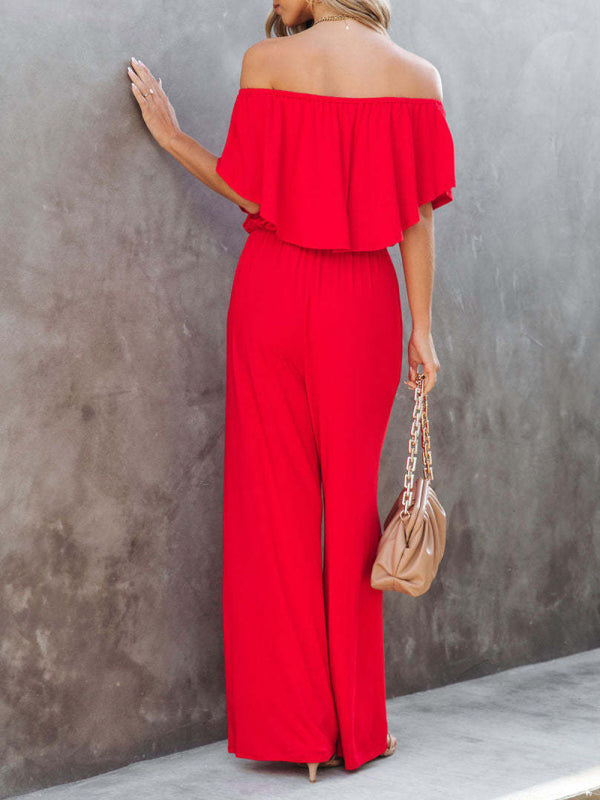 Women's clothing one-shoulder fashion temperament off-the-shoulder jumpsuit casual wide-leg pants