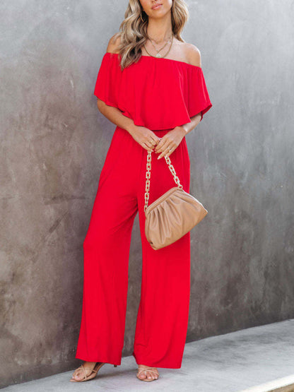 Women's clothing one-shoulder fashion temperament off-the-shoulder jumpsuit casual wide-leg pants