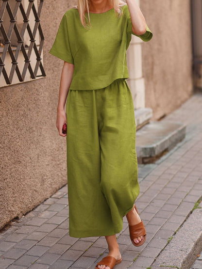 Women's Casual Suit Loose Solid Color Shirt Trousers Two-Piece Set