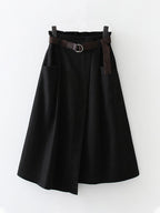 Women's pocket high waist slimming irregular mid length skirt