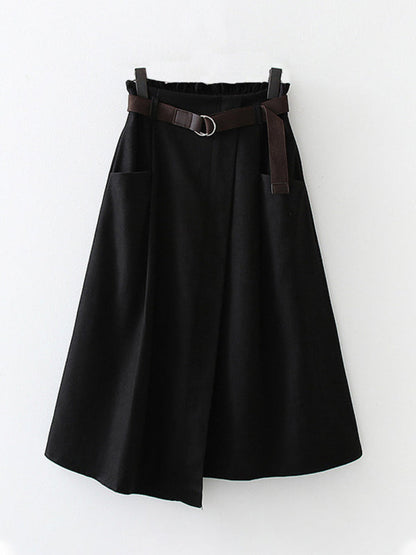 Women's pocket high waist slimming irregular mid length skirt