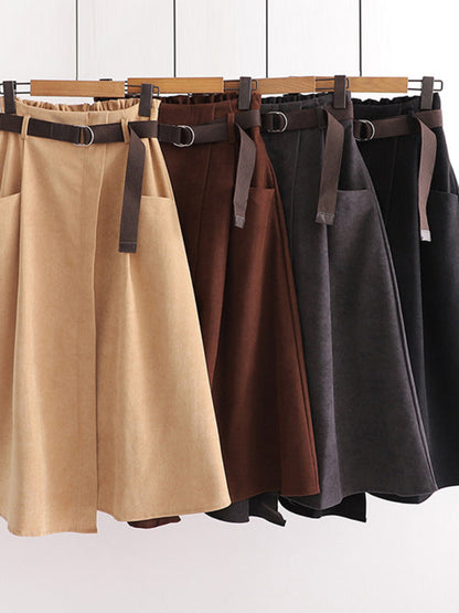 Women's pocket high waist slimming irregular mid length skirt