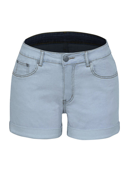 Stylish simple high elastic women's denim shorts
