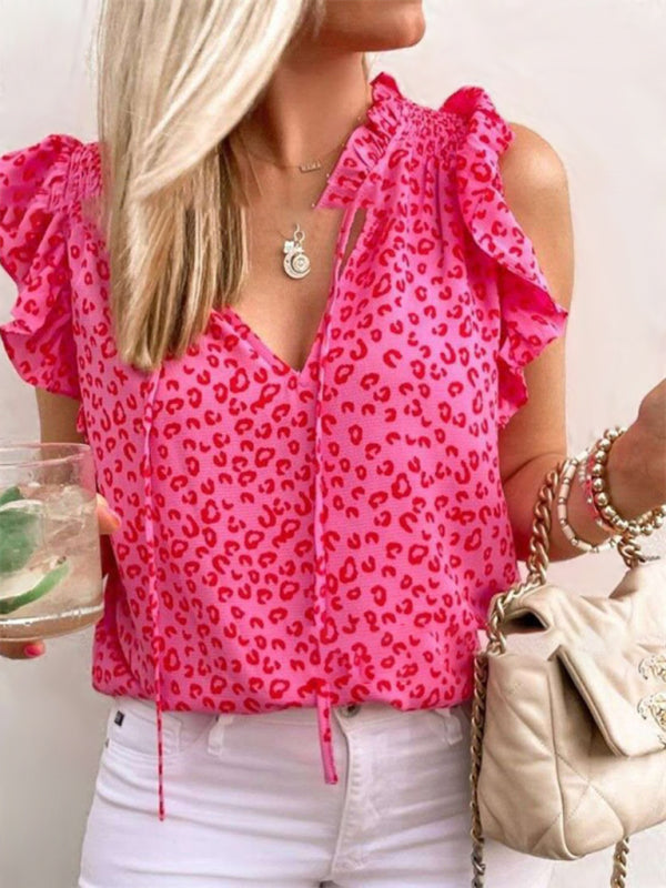 V Neck Leopard Print Short Sleeve Amazon T-Shirt Tank Top