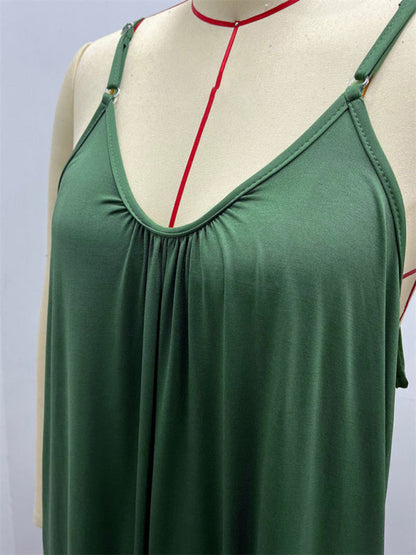 Trousers solid color side pocket loose casual suspender jumpsuit