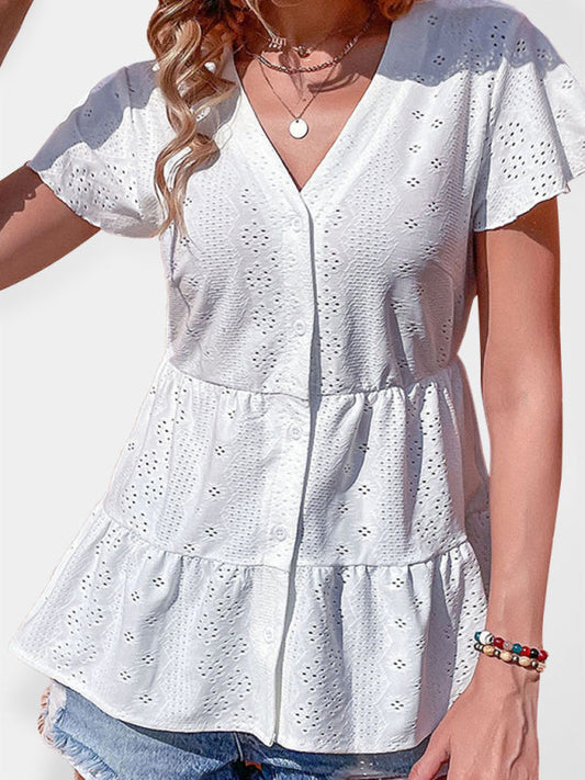 Summer new European and American fashion top casual simple white shirt