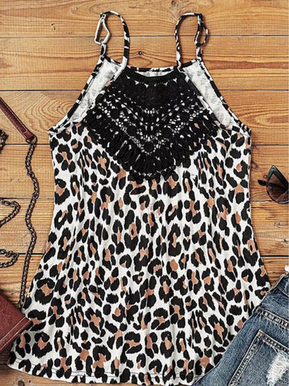 Women's Leopard Stitching Lace Loose Camisole Top
