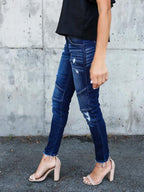 Women's Fitted Pleated Destroyed Stretch Penny Jeans