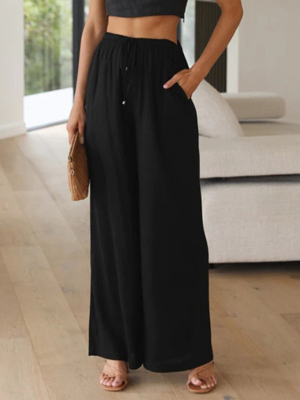 Women's Solid Color Casual Loose Wide Leg Trousers