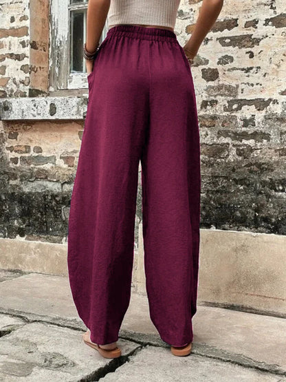 Women's Pants Solid Color Pocket Women's Casual Pants Elastic Pants Trousers