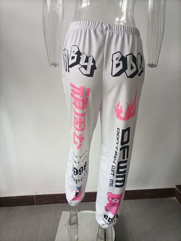 New print fashion elastic waist sports casual harem pants